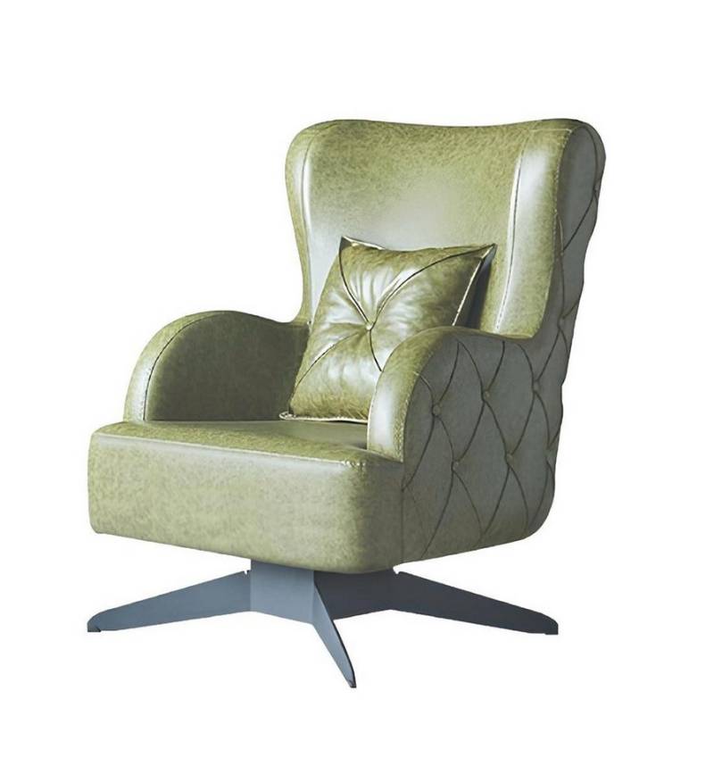 JVmoebel Drehsessel Sessel Polster 1-Sitzer Grün Kissen Eifarbig Klassisch Stil Leder Holz (Sessel), Made in Europa von JVmoebel