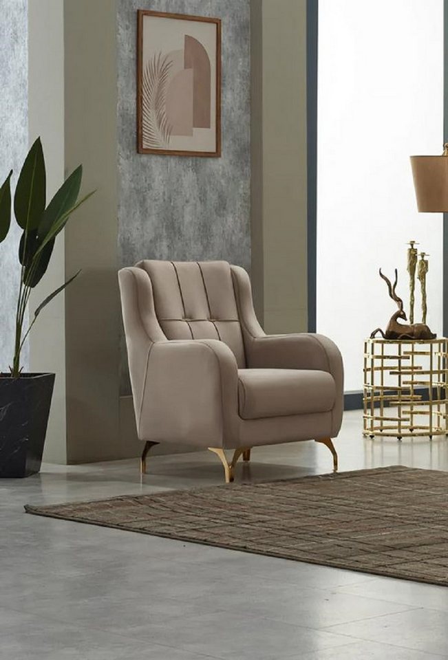 JVmoebel Sessel Polstersessel Einsitzer Stoff Wohnzimmer Sitzer Moderne Beige Design (1-St., Sessel), Made in Europa von JVmoebel