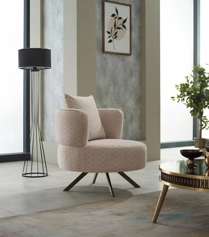 JVmoebel Sessel Polstersessel Wohnzimmer Einsitzer Stoff Beige Modernes Design (Sessel), Made in Europa von JVmoebel