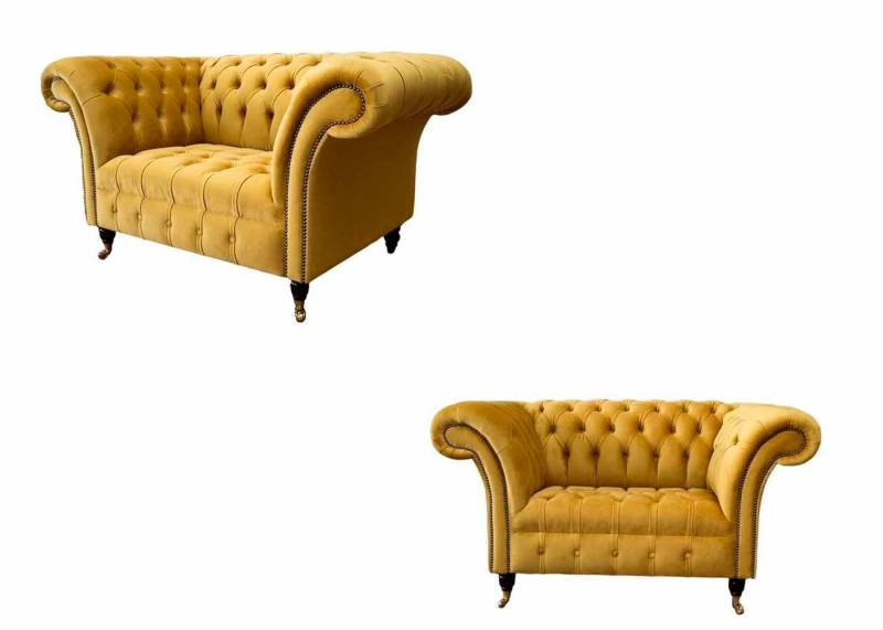 JVmoebel Chesterfield-Sessel Sessel Set Chesterfield Gelb 2 Einzelmöbel Textil (2-St., 2x Sessel), Made in Europa von JVmoebel