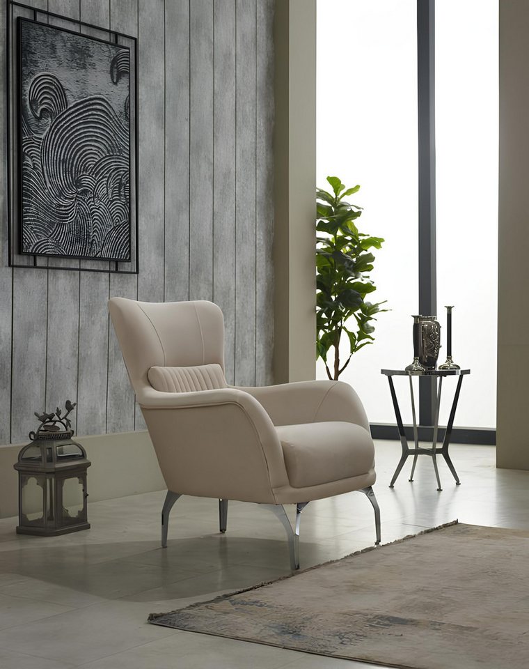 JVmoebel Sessel Wohnzimmer Polstersessel Einsitzer Stoff Beige Sitzer Modernes Design (Sessel), Made in Europa von JVmoebel