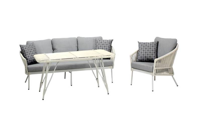 JVmoebel Gartenlounge-Set Sofa 3-Sitzer Grau Gemütliches Sitzmöbel für Garten und Wohnzimmer, (3tlg Set(Sofa 3 Sitzer+Sessel+Couchtisch), Made in Europa von JVmoebel