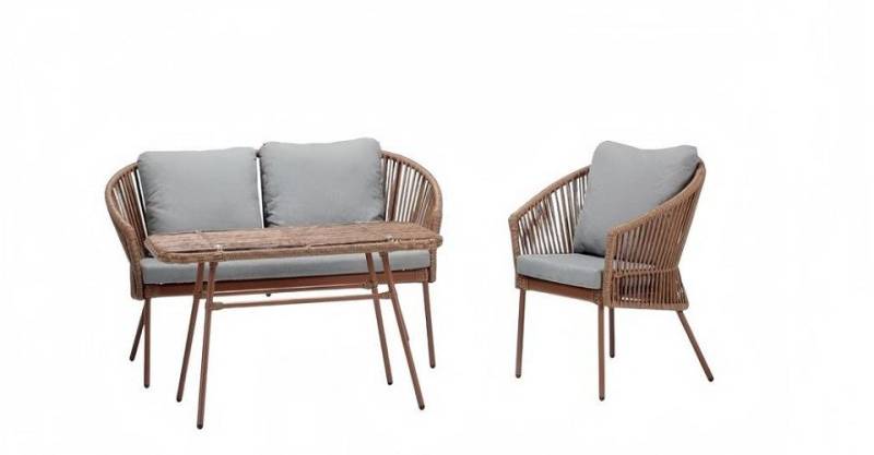 JVmoebel Gartenlounge-Set Sofagarnitur Sofa 2 Sitzer Luxuriöse Rattan Moderner Braun Sessel, (3-tlg., 3tlg Set(Sofa 2 Sitzer+Sessel+Couchtisch), Made in Europa von JVmoebel