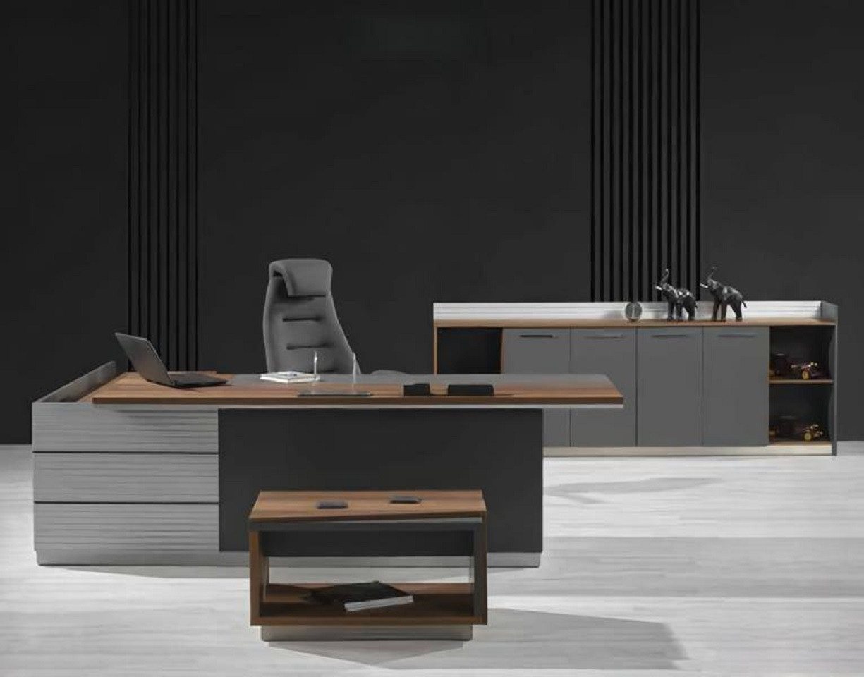 JVmoebel Büromöbel-Set Arbeitszimmer Set Couchtisch Schreibtisch Sideboard Grau Büro, (3-tlg., 3tlg. Arbeitszimmer Set (Couchtisch + Schreibtisch + Sideboard), Made in Europa von JVmoebel