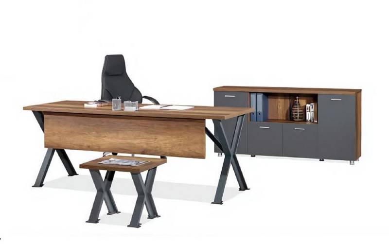 JVmoebel Büromöbel-Set Arbeitszimmer Set Schreibtisch X-Tischbeine mit Couchtisch Sideboard, (3-tlg., 3tlg. Arbeitszimmer Set (Schreibtisch + Couchtisch + Sideboard), Made in Europa von JVmoebel