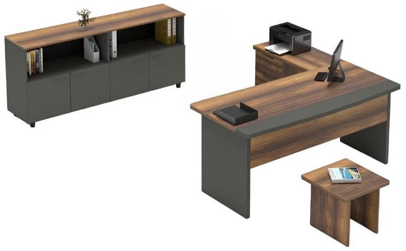 JVmoebel Büro-Set Arbeitszimmer Set Tisch Sideboard Couchtisch Stauraum Holz Grau Braun, (3tlg. Arbeitszimmer Set (Tisch + Sideboard + Couchtisch), Made in Europa von JVmoebel