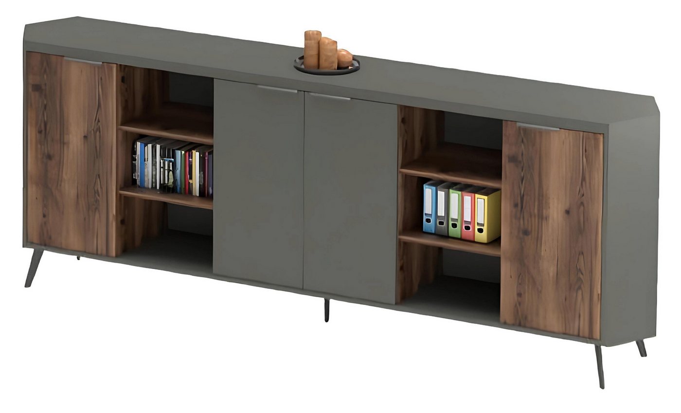 JVmoebel Aktenschrank Büroschrank Aktenschrank Sideboard Schrank Holz Grau Braun Freistehend (1-St., Sideboard) Made in Europa von JVmoebel