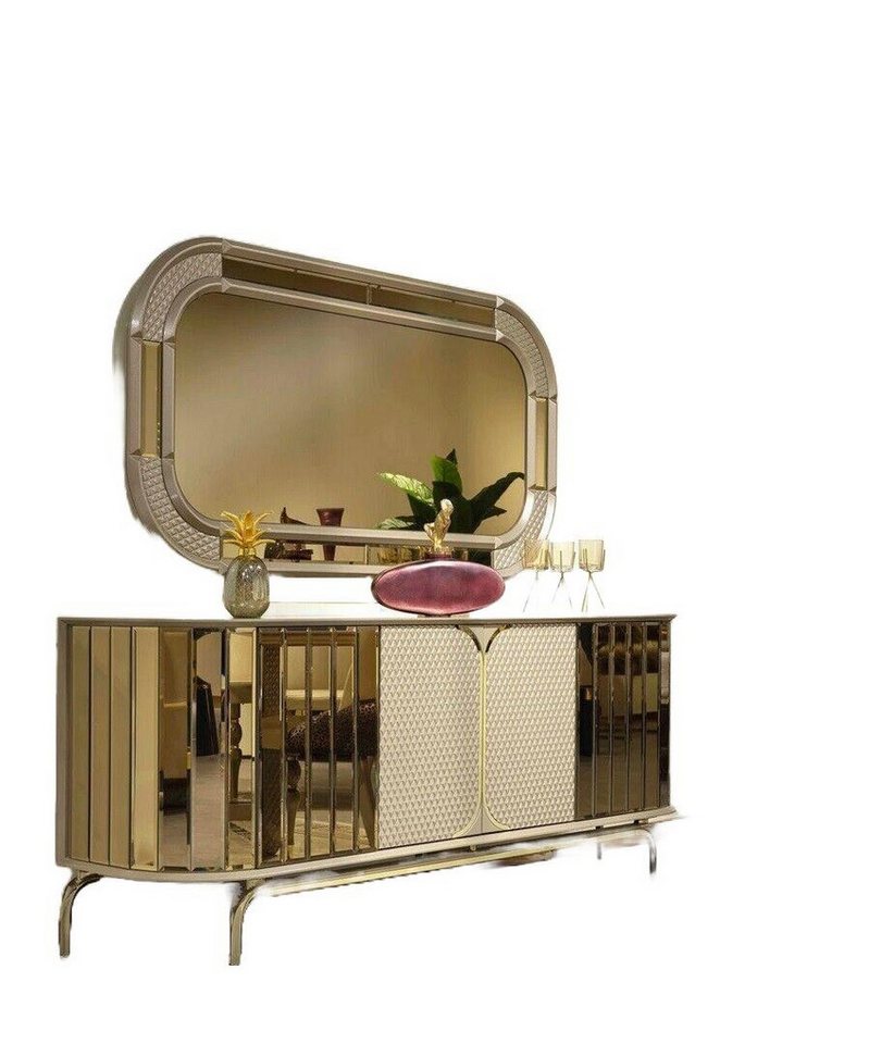 JVmoebel Kommode Designer Sideboard Gold Beige Spiegel Holz Anrichte Design Möbel, Made in Europa JVmoebel Kommode Designer Sideboard Gold Beige Spiegel Holz Anrichte Design Möbel, Made in Europa von JVmoebel