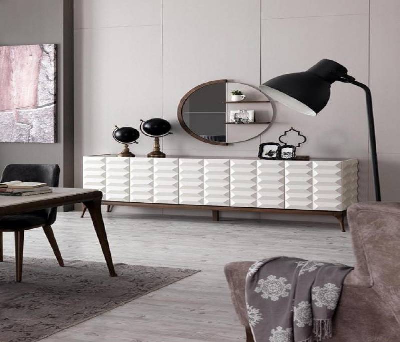 JVmoebel Sideboard Designer Sideboard Hochglanz Spiegel Mit Regalen Kommode Schrank Weiß (Sideboard + Spiegel), Made in Europa von JVmoebel