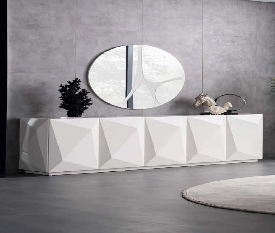 JVmoebel Sideboard Designer Sideboard mit Spiegel Anrichte Hochglanz Weiß Marmoroptik (2 St., Sideboard +Spiegel), Made in Europa von JVmoebel