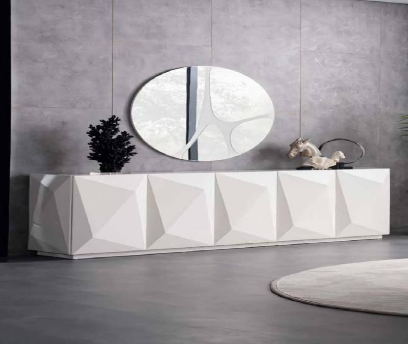 JVmoebel Sideboard Designer Sideboard mit Spiegel Anrichte Hochglanz Weiß Marmoroptik (2 St., Sideboard +Spiegel), Made in Europa von JVmoebel