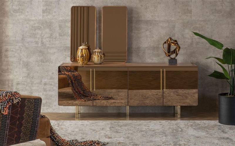 JVmoebel Sideboard Elegante Holzkommode mit 2 Spiegeln – Luxus Anrichte (Sideboard / 2x Spiegel), Made in Europa von JVmoebel