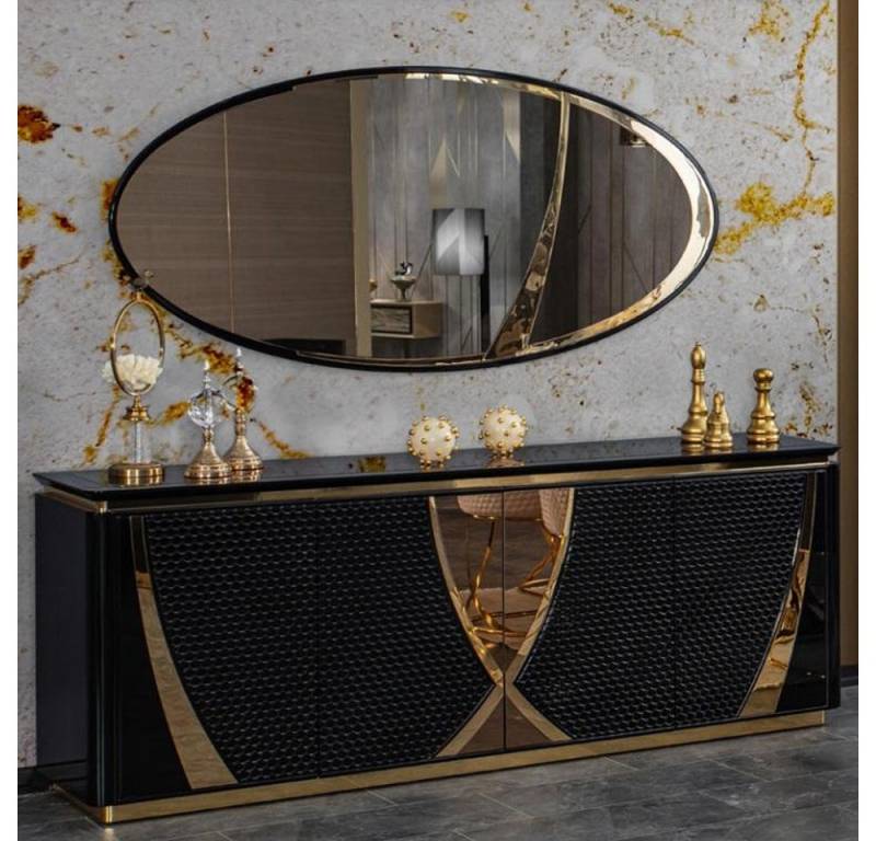 JVmoebel Sideboard Elegante schwarze Kommode mit Spiegel Modern im Gold Design SOFORT (Sideboard+Spiegel), Made in Europa von JVmoebel