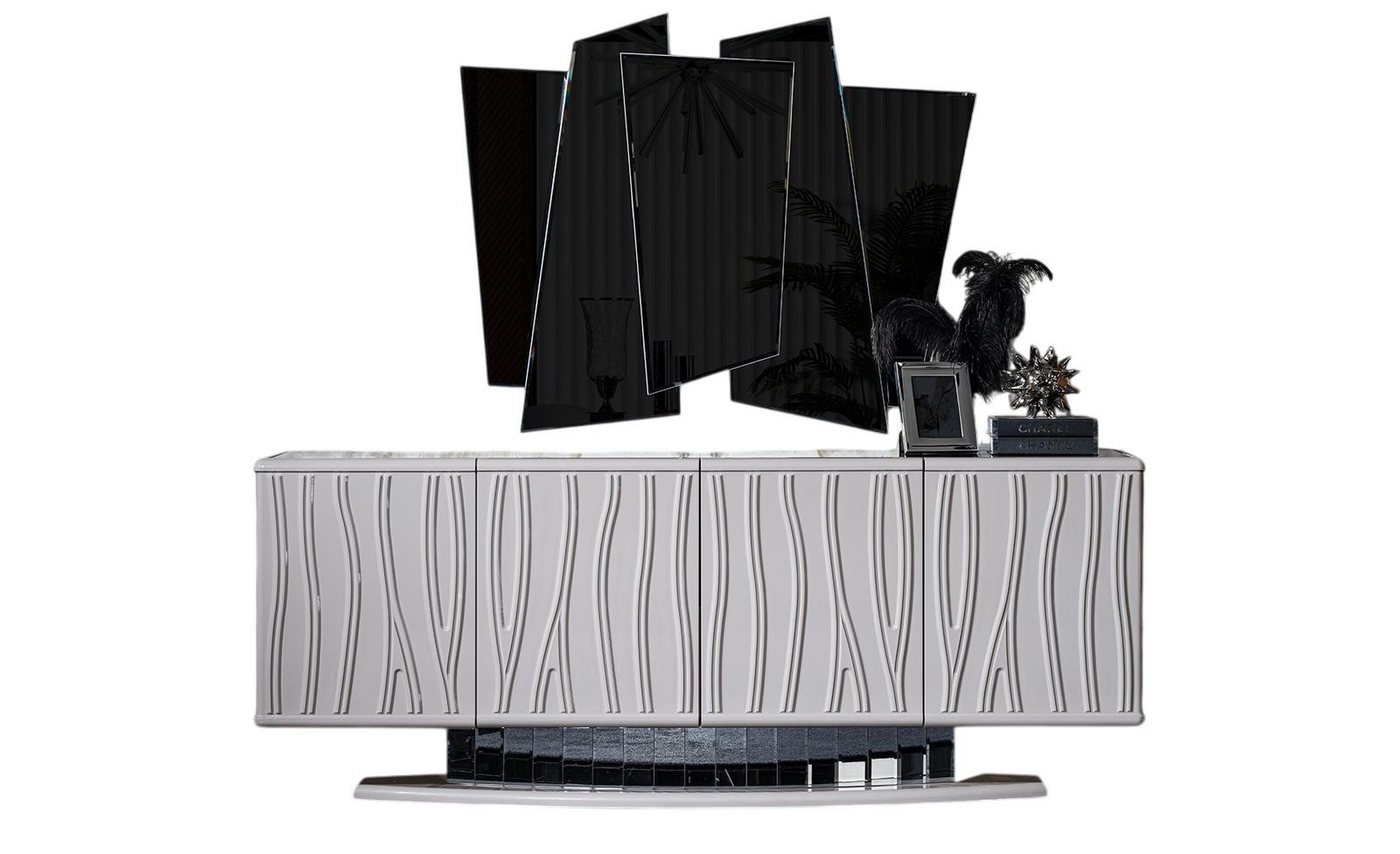 JVmoebel Sideboard Elegantes Weißes Holz- und Glasmöbel-Set für Esszimmer mit Sideboard (Sideboard, Spiegel), Made in Europe von JVmoebel
