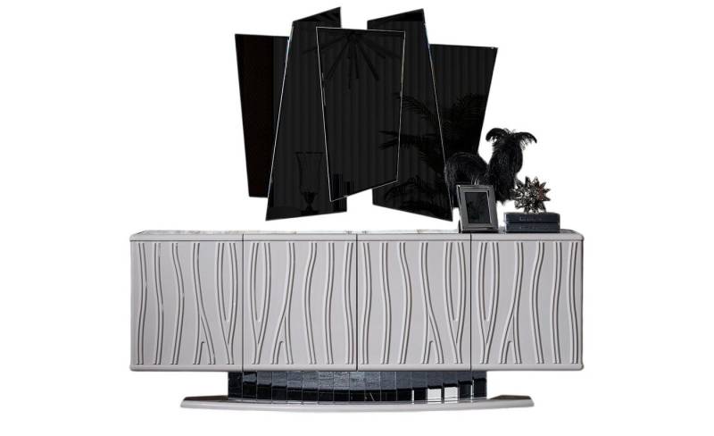 JVmoebel Sideboard Elegantes Weißes Holz- und Glasmöbel-Set für Esszimmer mit Sideboard (Sideboard, Spiegel), Made in Europe von JVmoebel