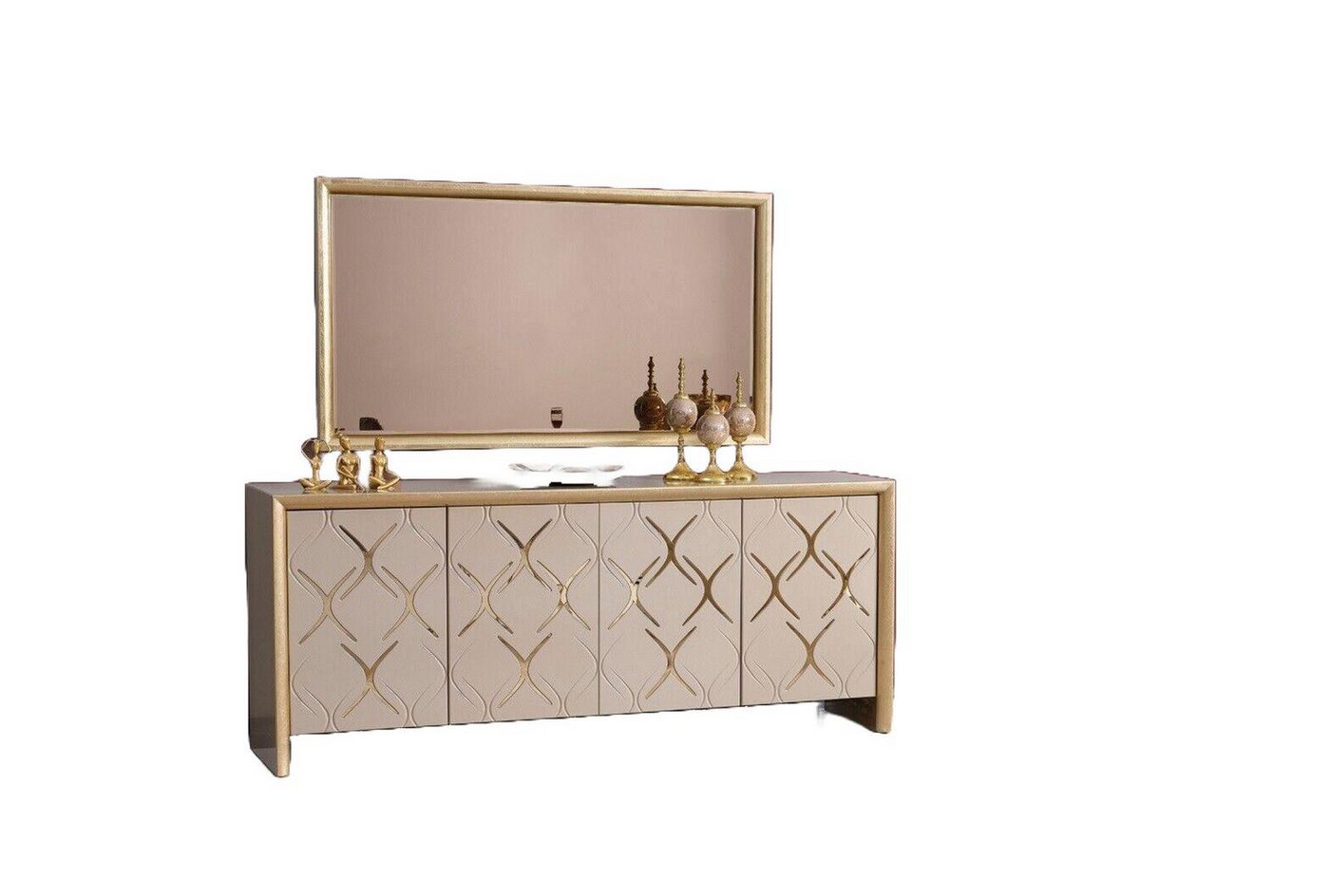 JVmoebel Sideboard Esszimmer Garnitur Sideboard mit Spiegel Luxus Sideboard Holz beige (2 St., Sideboard/Spiegel), Made in Europa von JVmoebel