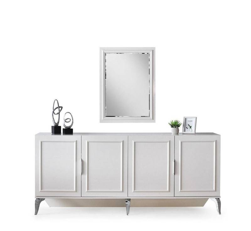 JVmoebel Sideboard Garnitur Anrichte Sideboard Schrank Holzschrank Holz Spiegel Weiß (2 St., Sideboard + Spiegel), Made in Europa von JVmoebel