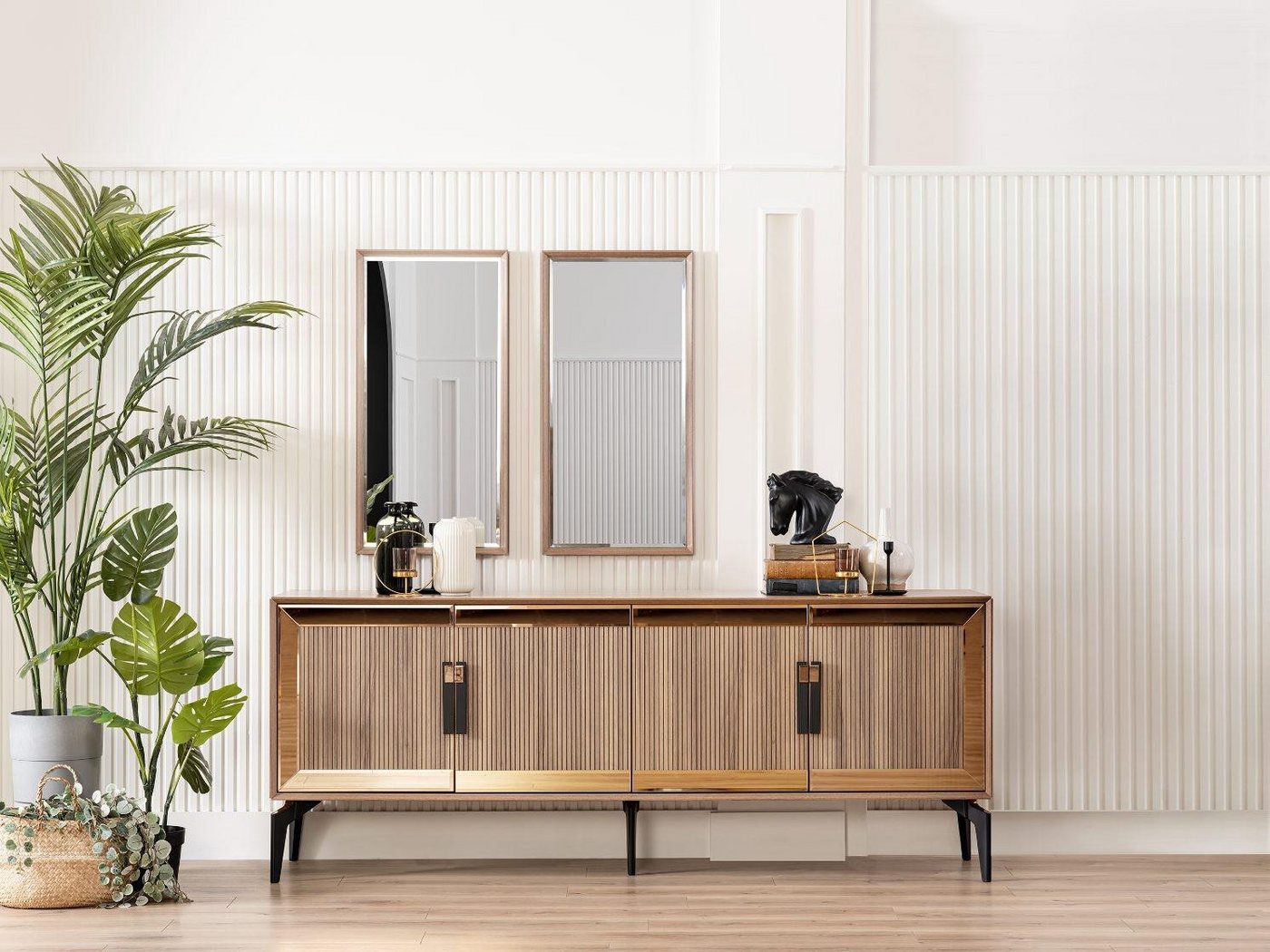 JVmoebel Sideboard Goldene Holzkommode mit Spiegel für das Esszimmer Möbel (Sideboard / Spiegel), Made in Europa von JVmoebel