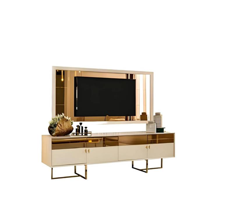 JVmoebel TV-Board Goldene Wohnzimmer Garnitur Stilvolles Sideboard Moderne TV-Rahme 2tlg (2 St., Sideboard + TV Rahmen), Made in Europa von JVmoebel