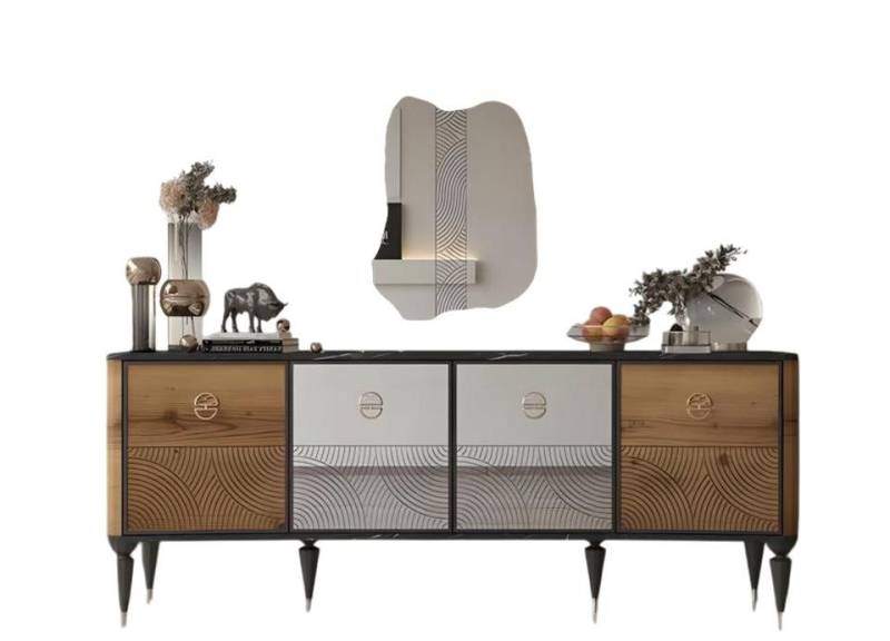 JVmoebel Sideboard Gruppe Anrichte mit Spiegel Sideboard Kommode Holz Braun Set (Anrichte + Spiegel), Made in Europe von JVmoebel