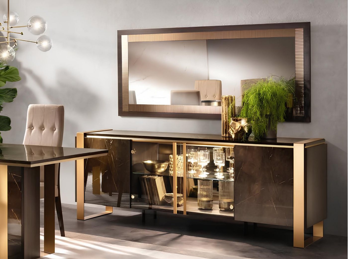 JVmoebel Sideboard Handgefertigte Holz Buffet-Anrichte mit Spiegel und Regalen, Made in Europa von JVmoebel