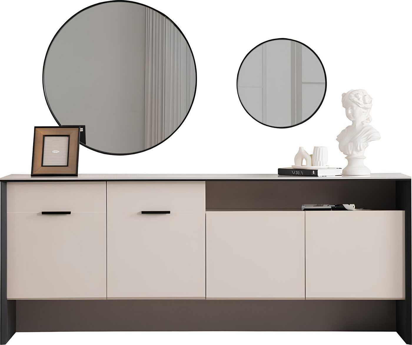 JVmoebel Sideboard Kommode 2x Spiegel Anrichte Design Buffet Holzmöbel (3tlg. Esszimmer Set (Sideboard + 2x Spiegel), Made in Europa von JVmoebel