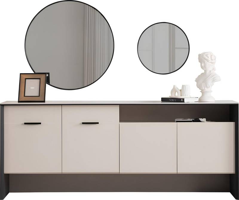 JVmoebel Sideboard Kommode 2x Spiegel Anrichte Design Buffet Holzmöbel (3tlg. Esszimmer Set (Sideboard + 2x Spiegel), Made in Europa von JVmoebel