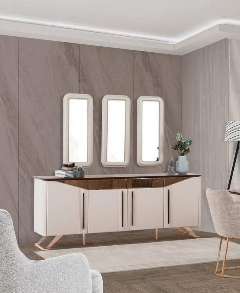 JVmoebel Sideboard Luxuriöses Sideboard in Hell-Beige mit 4 Türen aus Holz (1 St., Sideboard), Made in Europa von JVmoebel