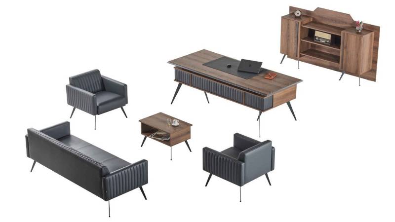 JVmoebel Büromöbel-Set Mehrfarbige Designer Arbeitszimmer Möbel 3-Sitzer Tisch Sideboard, (Sideboard), Made in Europa von JVmoebel