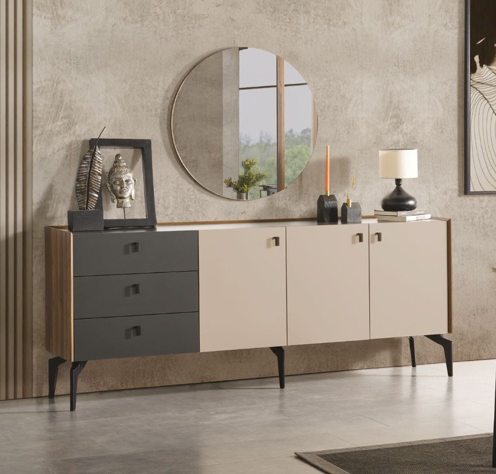JVmoebel Sideboard Moderne 2-teilige Möbelgarnitur mit edlem Holzspiegel (2 St., 1x Sideboard + 1x Spiegel), Made in Europa von JVmoebel