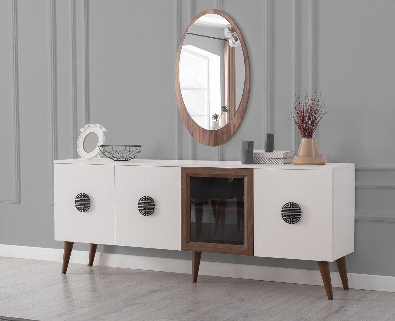 JVmoebel Sideboard Moderne Esszimmer Möbel Designer Sideboard Luxus Spiegel 2tlg Set Neu (2 St., 1x Sideboard + 1x Spiegel), Made in Europa von JVmoebel