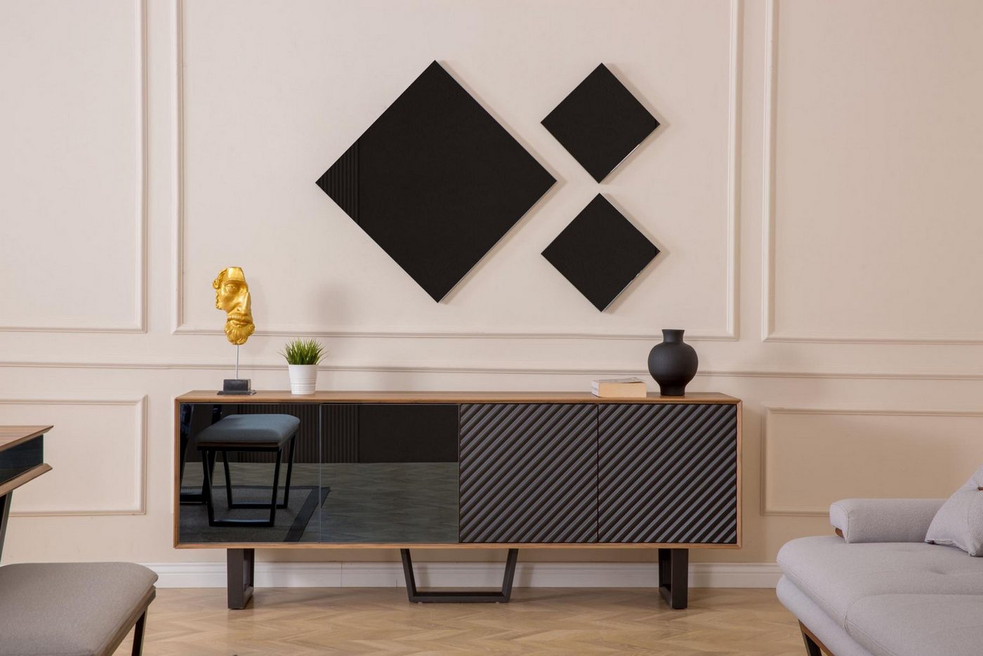 JVmoebel Sideboard Modernes Esszimmer Set mit 3 Spiegeln und Sideboard, 4 Teile (4 St., 1x Sideboard + 3x Spiegel), Made in Europa von JVmoebel