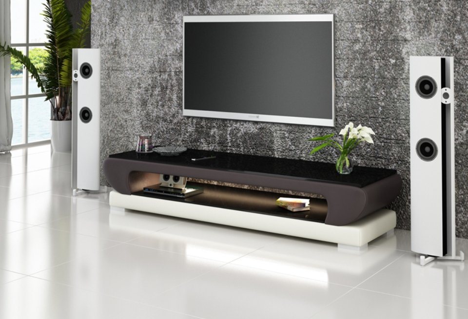 JVmoebel Lowboard RTV TV SIDEBOARD LEDER GLAS TISCH FERNSEH SCHRANK TISCH, Made in Europa JVmoebel Lowboard RTV TV SIDEBOARD LEDER GLAS TISCH FERNSEH SCHRANK TISCH, Made in Europa von JVmoebel