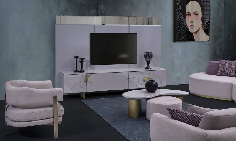 JVmoebel Sideboard Rosa Holz Lowboard für TV - Modernes Wohnzimmermöbel (2 St., Sideboard/Panel), Made in Europa von JVmoebel