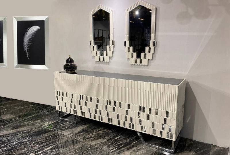 JVmoebel Sideboard Sideboard 2x Spiegel Esszimmer Design Luxus Möbel Konsole Beige (3 St., Sideboard/2x Spiegel), Made in Europa von JVmoebel
