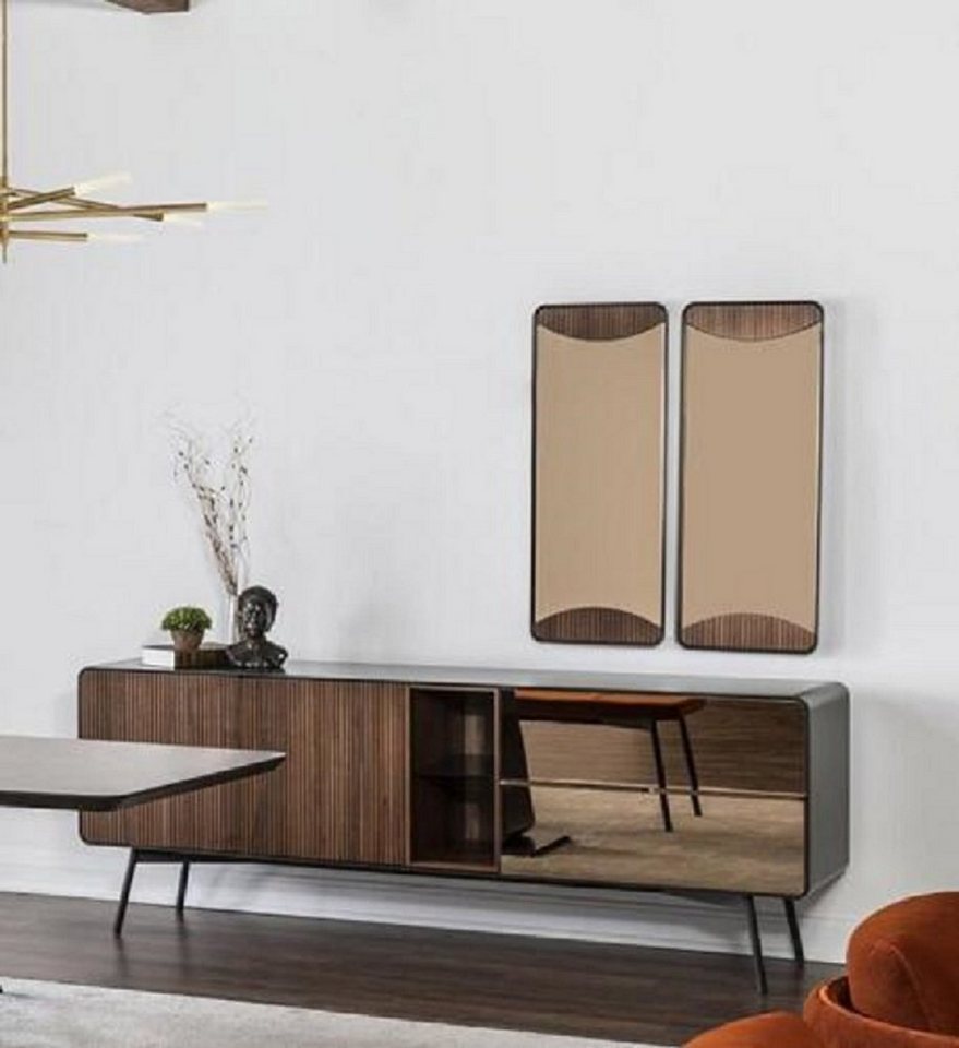 JVmoebel Sideboard Sideboard Kommode Anrichte Spiegel Holz Modern Braun Set Garnitur (Sideboard, 2x Spiegel) von JVmoebel