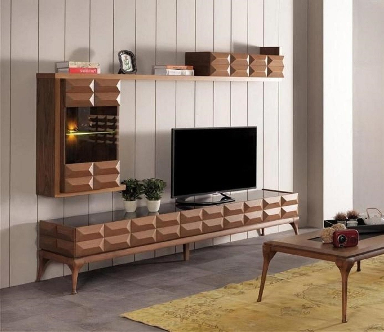 JVmoebel Wohnwand Sideboard Wandschrank TV Wohnwand Lowboard Wandregal mit LED Hochglanz, (2-St., Sideboard + Wandschrank), Made in Europa von JVmoebel