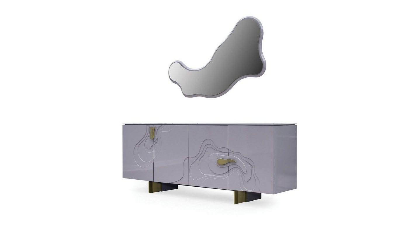 JVmoebel Sideboard Sideboard mit Spiegel und Holz in Rosa für das Esszimmer (2 St., Sideboard + Spiegel), Made in Europa von JVmoebel