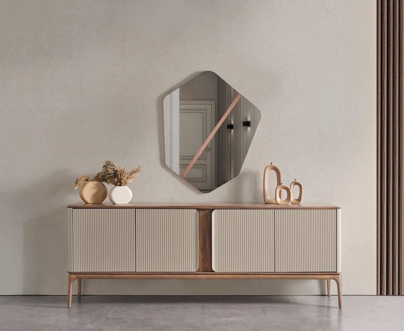 JVmoebel Sideboard Spiegel Sideboard Kommoden Holz Garnitur Set Kommode Beige von JVmoebel