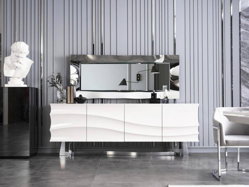 JVmoebel Sideboard Spiegel Weißer Schminktisch aus Holz für das Wohnzimmer (Sideboard + Spiegel), Made in Europa von JVmoebel