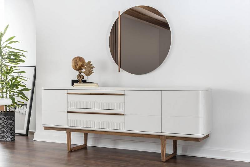 JVmoebel Sideboard Stuhlset für Esszimmer 4er Set in grau - Küchenstuhl ohne Armlehnen (Sideboard, Spiegel, JVmoebel), Made in Europa von JVmoebel