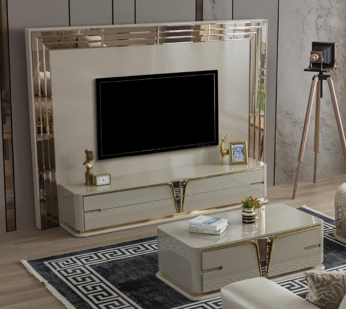 JVmoebel Sideboard TV Ständer RTV Lowboard Sideboard Wohnzimmer Gold Beige Luxus Holz (1 St., TV-Ständer), Made in Europa von JVmoebel