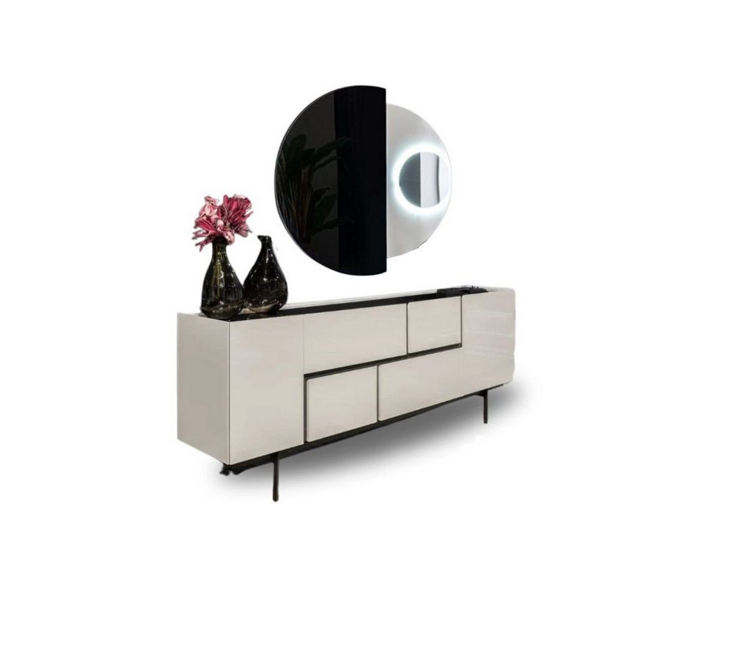 JVmoebel Sideboard Weiß-Schwarze Esszimmer Anrichte Spiegel Luxus Wandkommode 2tlg Set (2 St., Anrichte Mit Spiegel), Made in Europa von JVmoebel