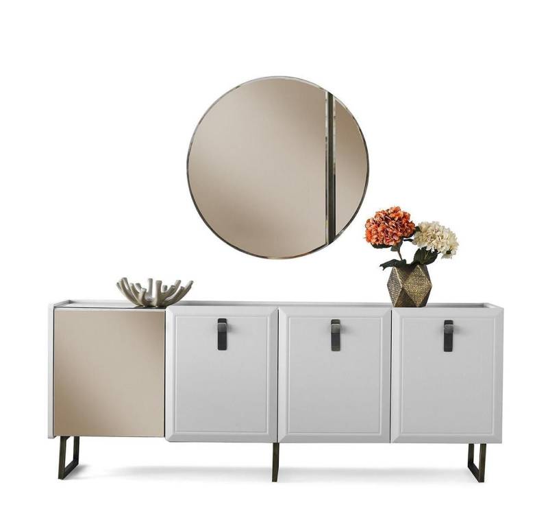 JVmoebel Sideboard Weiß Sideboard mit Spiegel Holz Anrichte Kommode Modern Gruppe (2 St., Sideboard + Spiegel), Made in Europa von JVmoebel
