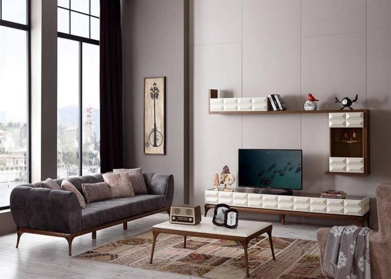 JVmoebel Büromöbel-Set Wohnwand Couchtisch Sofa 3 Sitzer TV Ständer RTV Lowboard Wandschrank, (4-tlg., Sideboard), Made in Europa von JVmoebel