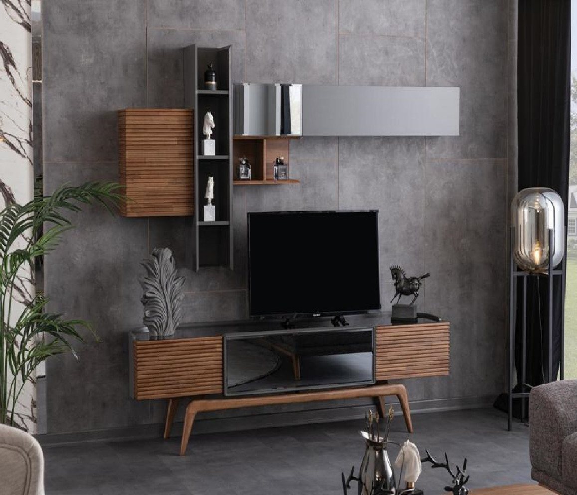 JVmoebel Wohnwand Moderne Schrankwand Anbauwand Sideboard Wandschrank Wohnzimmer TV, (2-St., Sideboard + Wandschrank), Made in Europa von JVmoebel