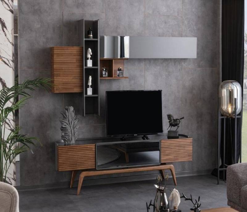 JVmoebel Wohnwand Moderne Schrankwand Anbauwand Sideboard Wandschrank Wohnzimmer TV, (2-St., Sideboard + Wandschrank), Made in Europa von JVmoebel