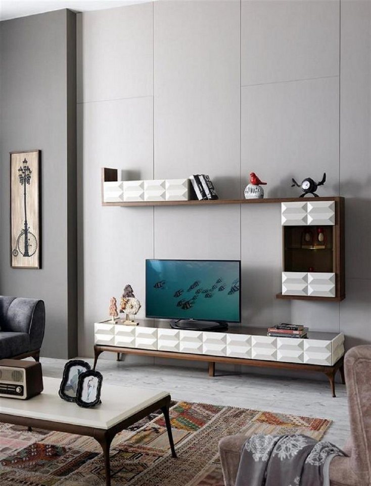 JVmoebel Wohnwand Sideboard TV Ständer RTV Lowboard Wandschrank Wandregal Weiß Modern, (2-St., Sideboard + Wandschrank), Made in Europa von JVmoebel