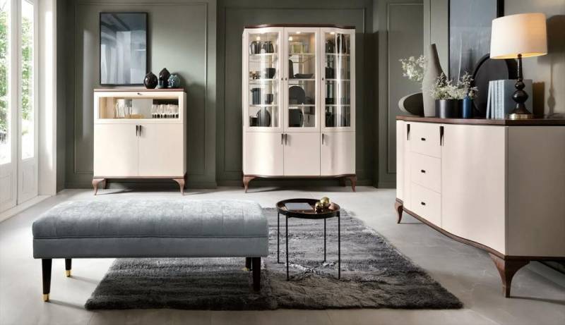 JVmoebel Wohnzimmer-Set Wohnwand Wohnzimmer Set Einrichtung Vitrine Sideboard Buffet Schrank, (3tlg Wohnzimmer Set (2x Vitrinen + Sideboard), Made in Europa von JVmoebel