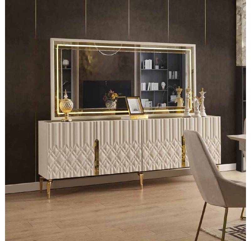 JVmoebel Sideboard XXL Sideboard mit Spiegel Hochglanz Kommode aus Holz SOFORT (Sideboard + Spiegel), Made in Europa von JVmoebel